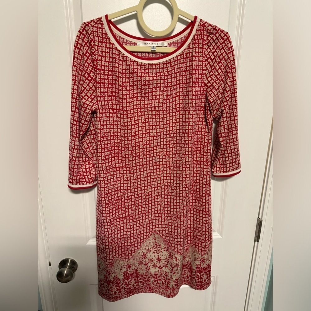 MAX STUDIO Red 3/4 Sleeve Dress EUC